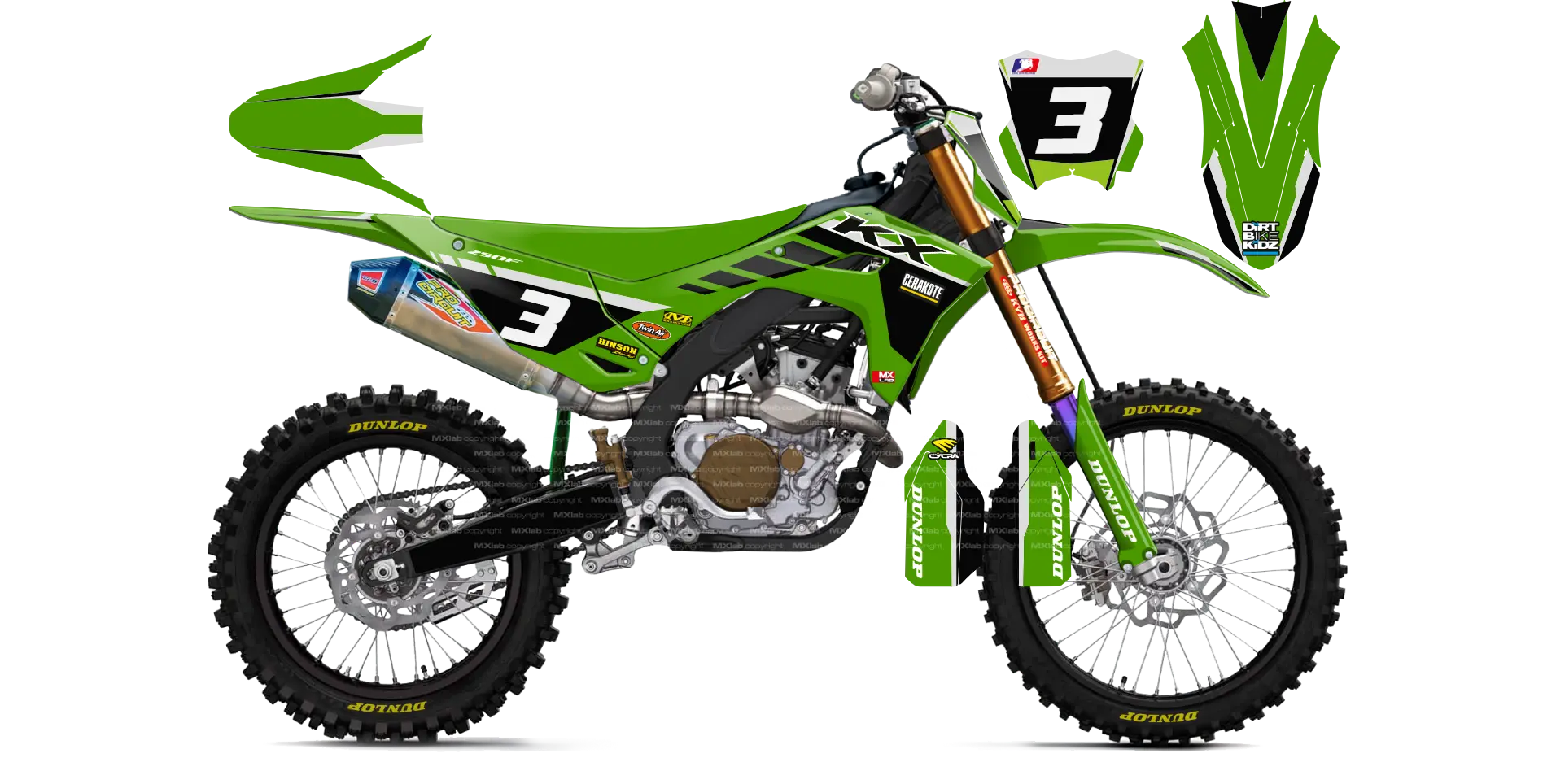 Kit déco Kawasaki LAB3 - Motocross & Enduro personnalisable