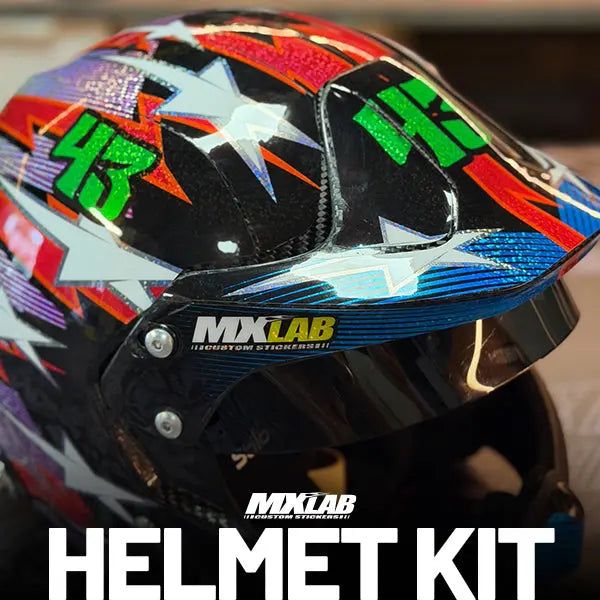Casque Stilo Venti4 carbone avec kit déco MXlab STARBOLT noir, étoiles et éclairs à reflets holographiques, numéro 43