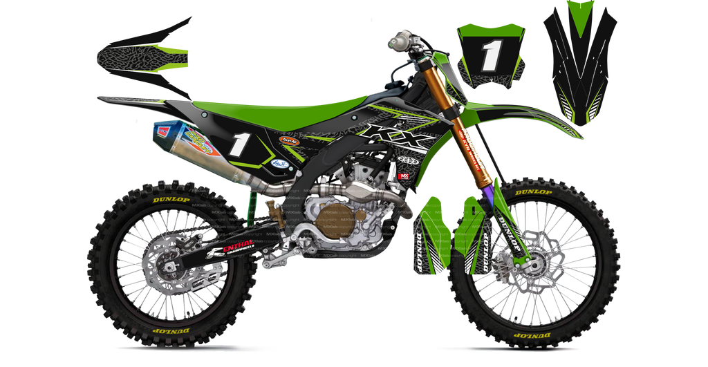 Kit déco Kawasaki LAB1 BLACK - Motocross & Enduro personnalisable