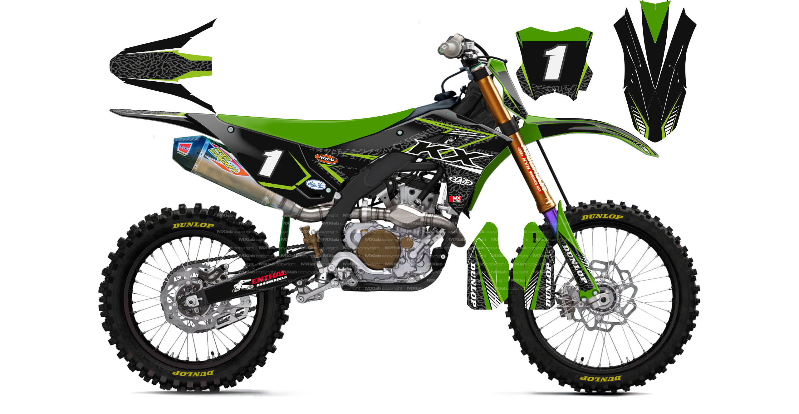 Kit déco Kawasaki LAB1 BLACK - Motocross & Enduro personnalisable