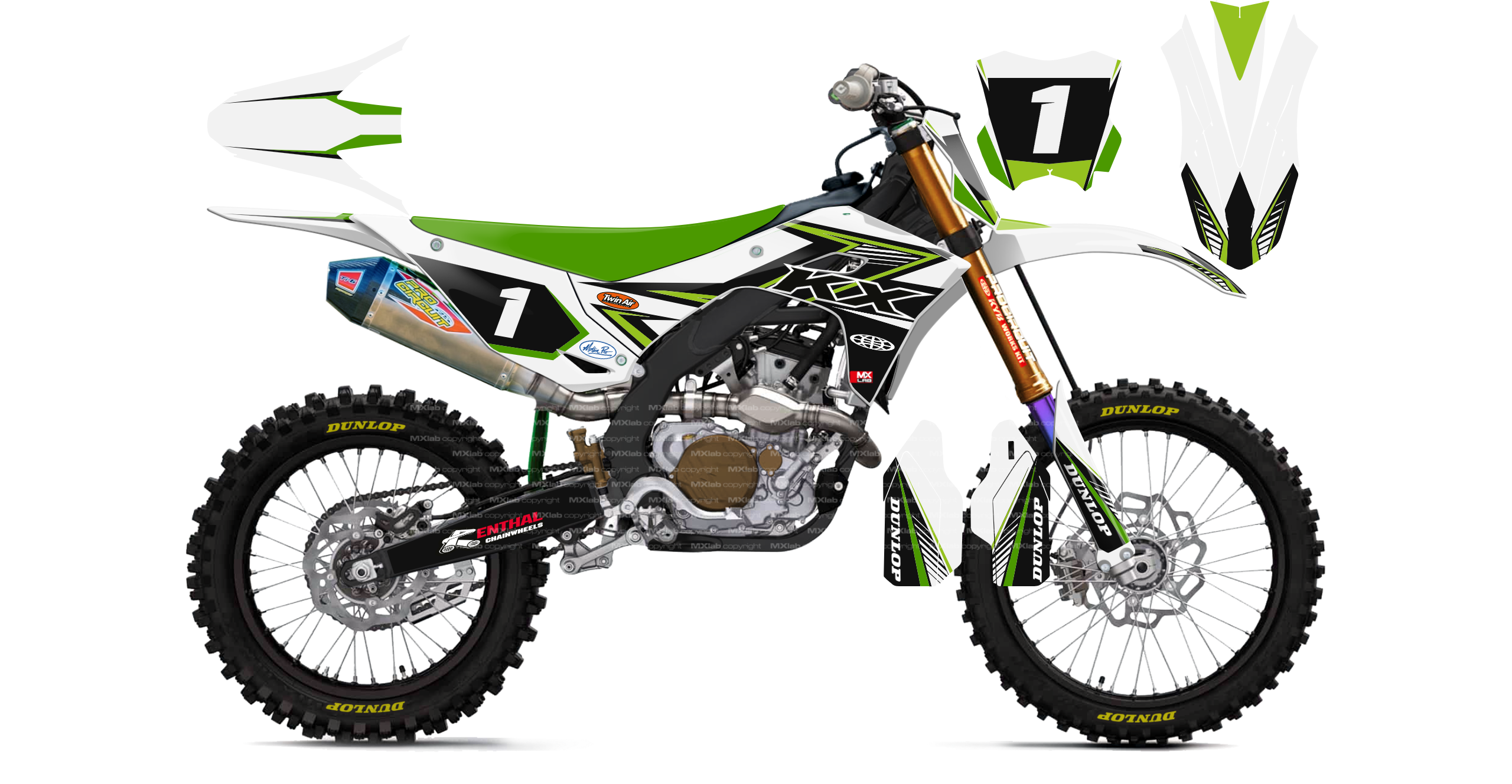Kit déco Kawasaki LAB1 WHITE - Motocross & Enduro personnalisable