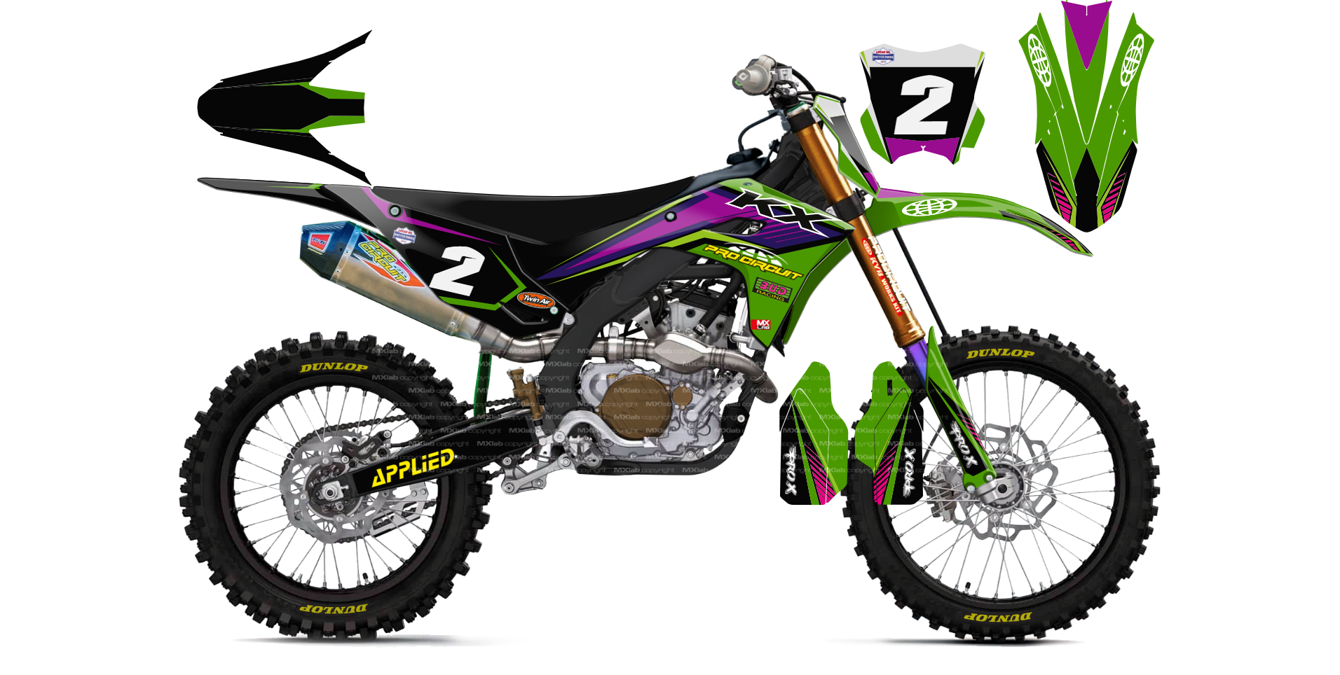 Kit déco Kawasaki LAB2 BLACK - Motocross & Enduro personnalisable