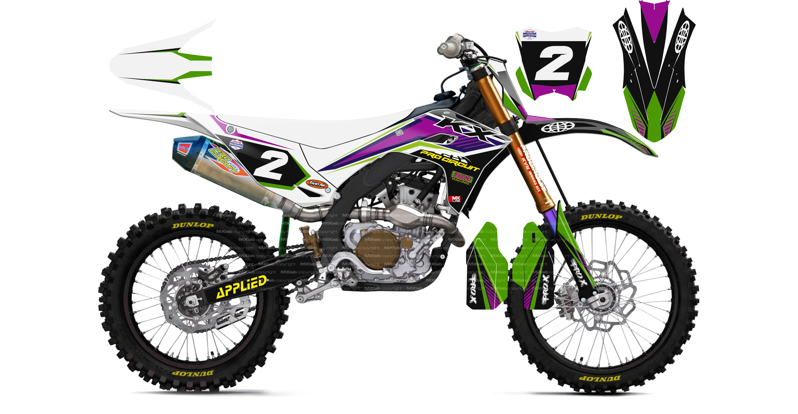 Kit déco Kawasaki LAB2 WHITE - Motocross & Enduro personnalisable