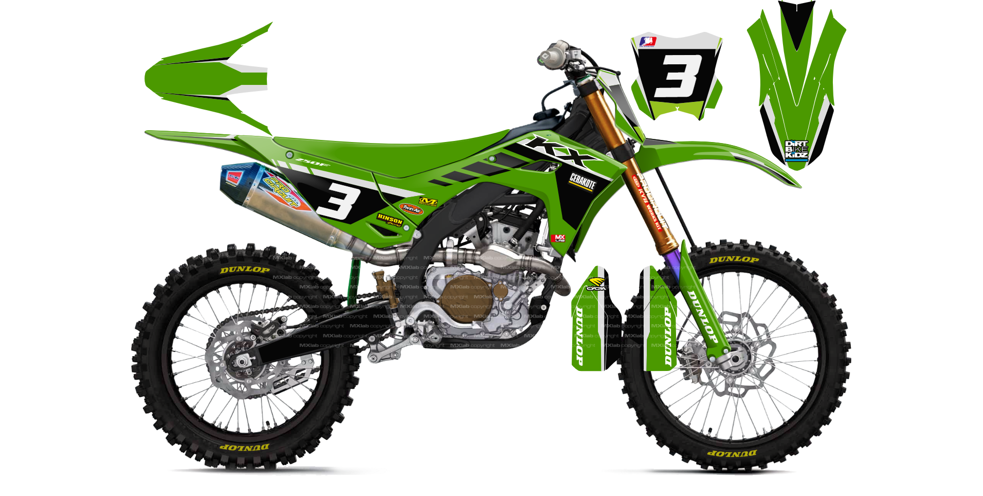 Kit déco Kawasaki LAB3 - Motocross & Enduro personnalisable