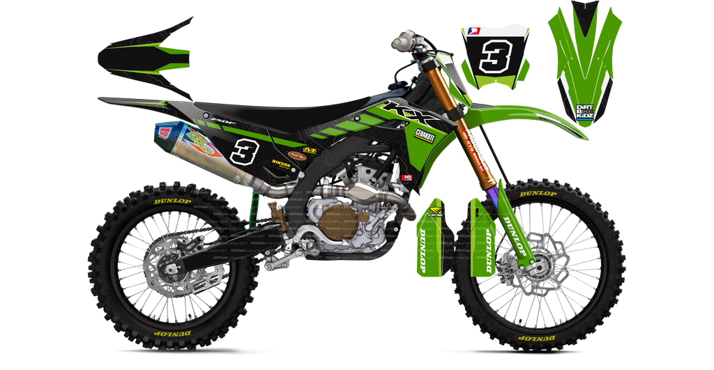 Kit déco Kawasaki LAB3 BLACK - Motocross & Enduro personnalisable