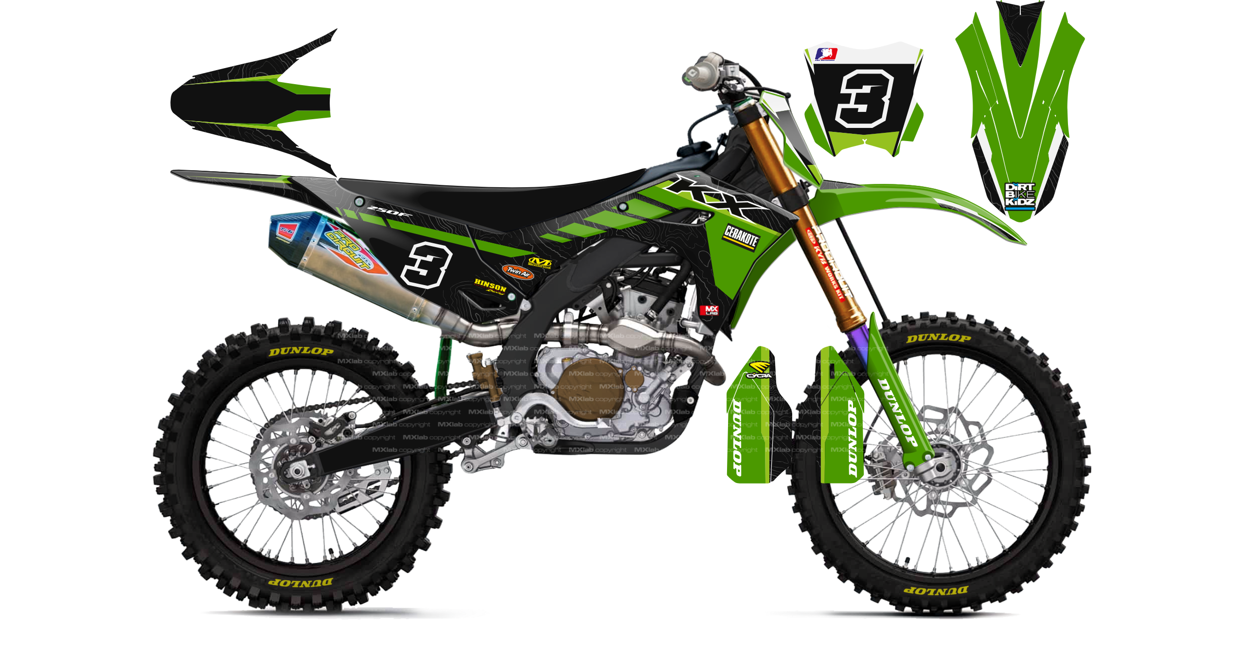 Kit déco Kawasaki LAB3 BLACK - Motocross & Enduro personnalisable
