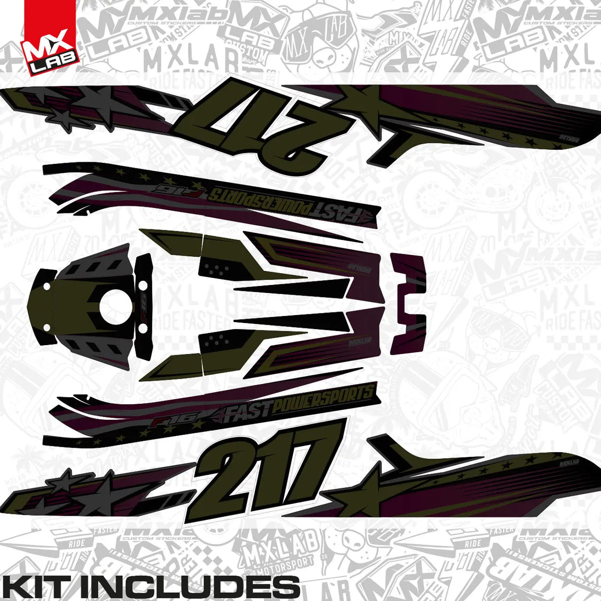 Kit déco Fast Powersports F1/F16 LAB7 à plat, toutes les pièces incluses dans la commande
