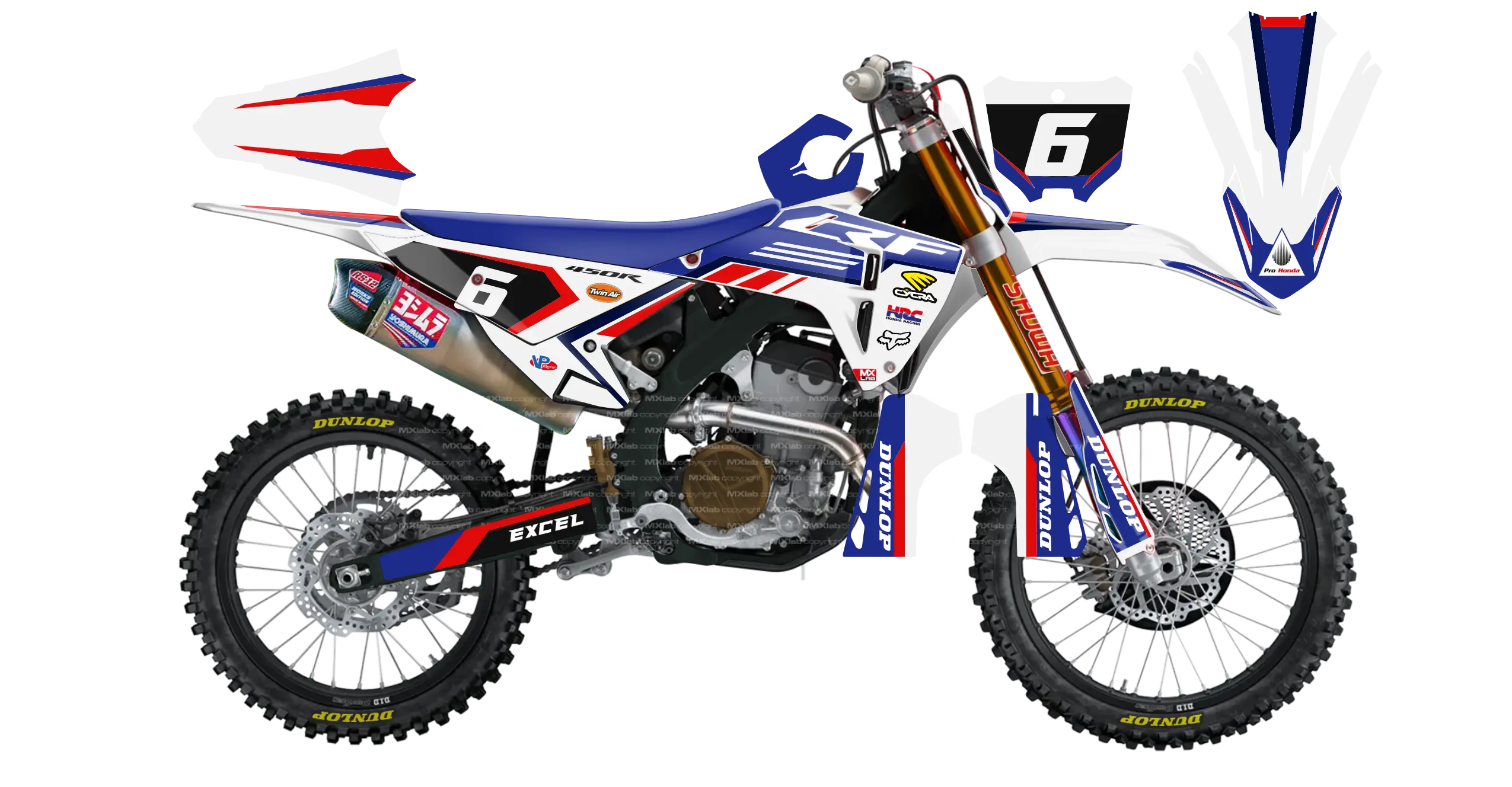 Kit déco Honda LAB3 WHITE - Motocross & Enduro personnalisable
