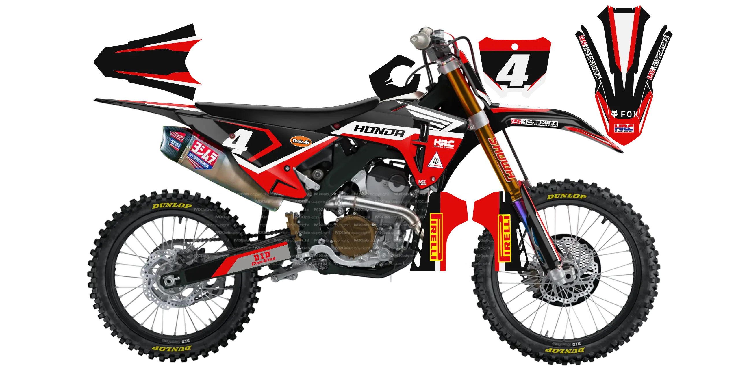 Kit déco Honda LAB4 BLACK - Motocross & Enduro personnalisable