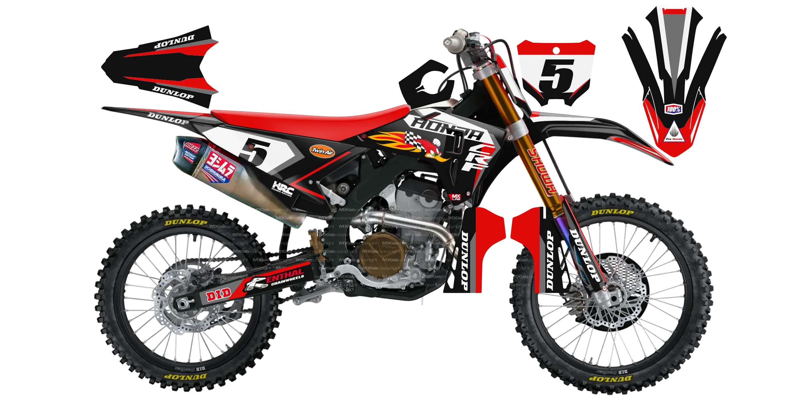 Kit déco Honda LAB5 BLACK - Motocross & Enduro personnalisable