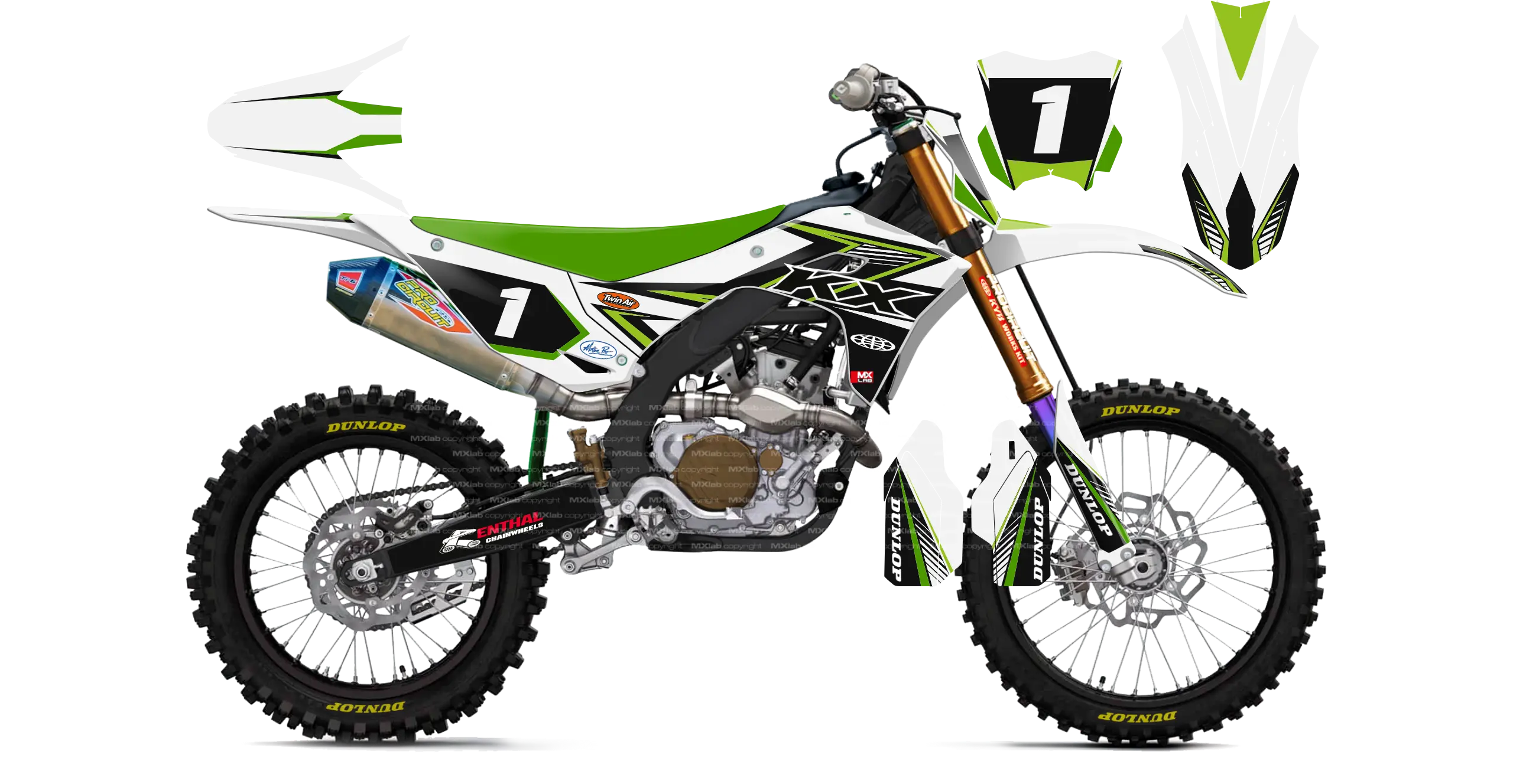 Kit déco Kawasaki LAB1 WHITE - Motocross & Enduro personnalisable
