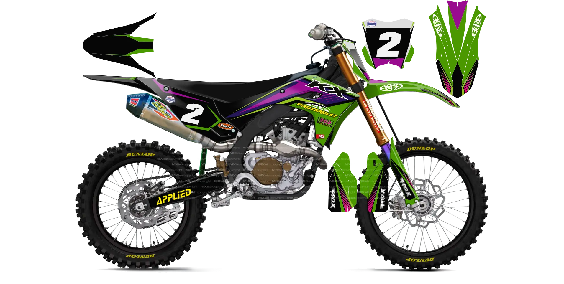 Kit déco Kawasaki LAB2 BLACK - Motocross & Enduro personnalisable