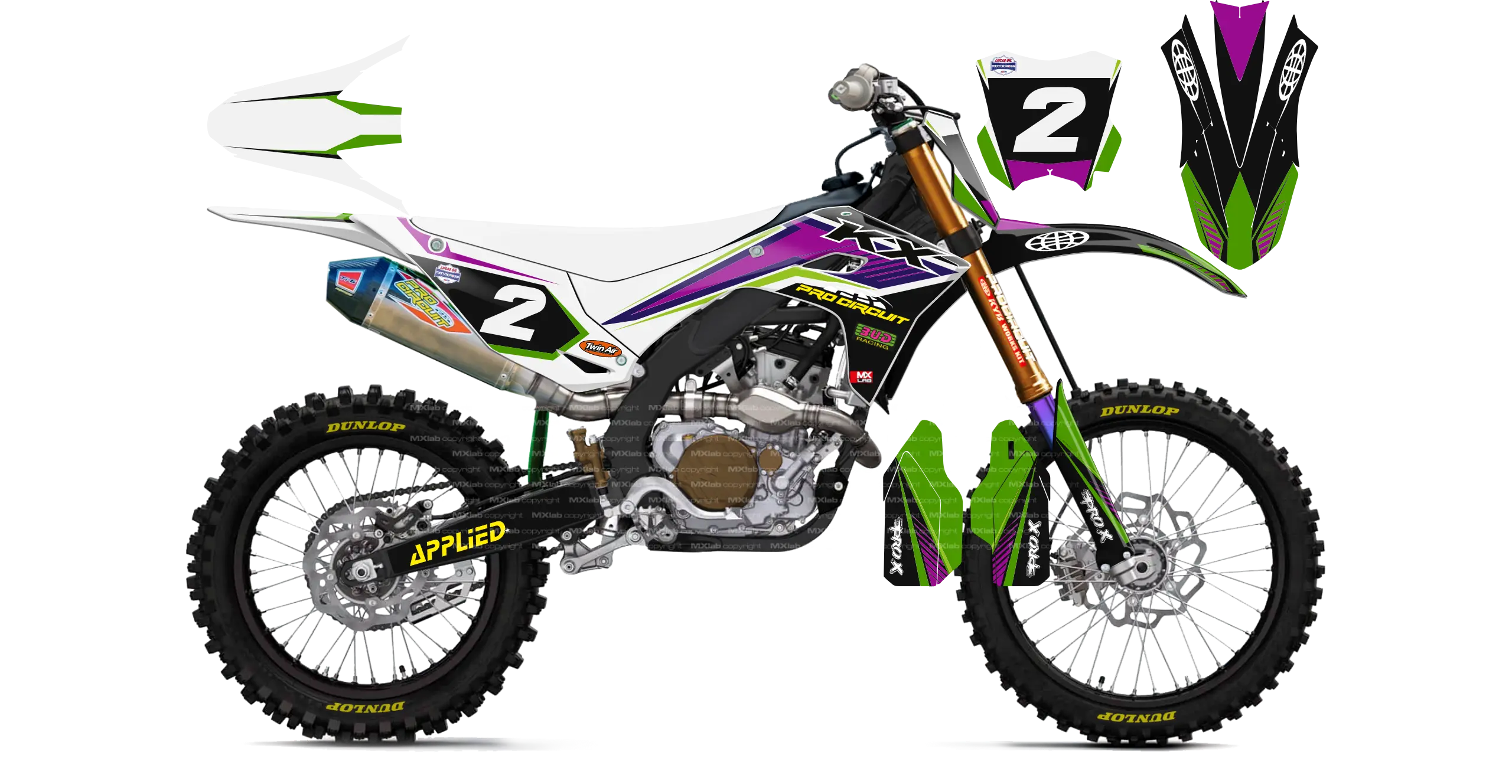 Kit déco Kawasaki LAB2 WHITE - Motocross & Enduro personnalisable