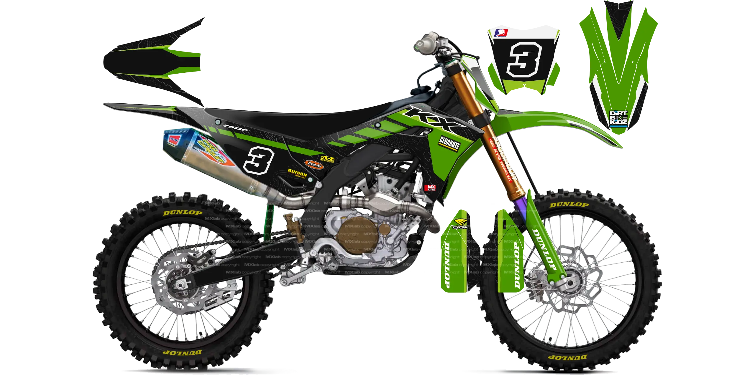 Kit déco Kawasaki LAB3 BLACK - Motocross & Enduro personnalisable