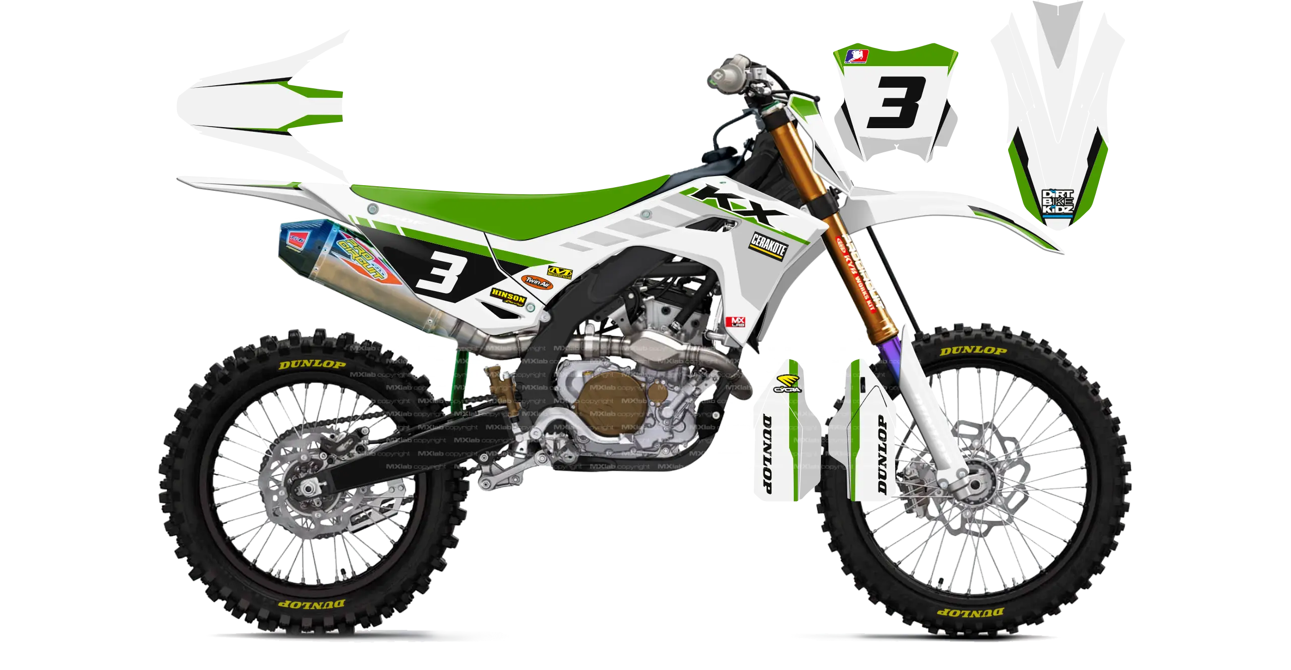 Kit déco Kawasaki LAB3 WHITE - Motocross & Enduro personnalisable
