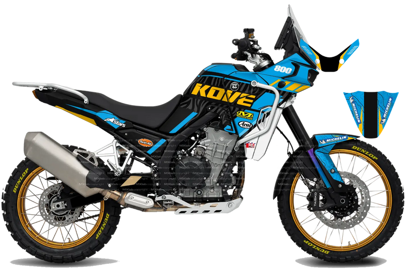Roadbook Cyan graphics kit for Kove 800X PRO, right-hand side, cyan and black contour pattern