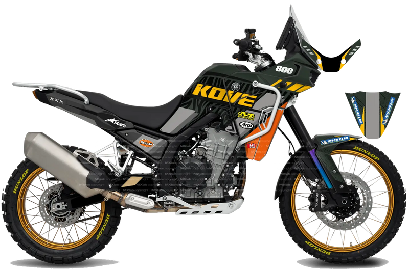 Roadbook Khaki graphics kit for Kove 800X PRO, right-hand side, khaki and black contour pattern