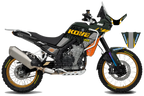Kove 800X PRO ROADBOOK KHAKI graphics kit, right side view, khaki and black contour pattern with orange accents