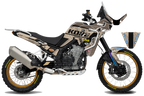 Kove 800X PRO ROADBOOK SAND graphics kit, right side view, sand and black contour pattern