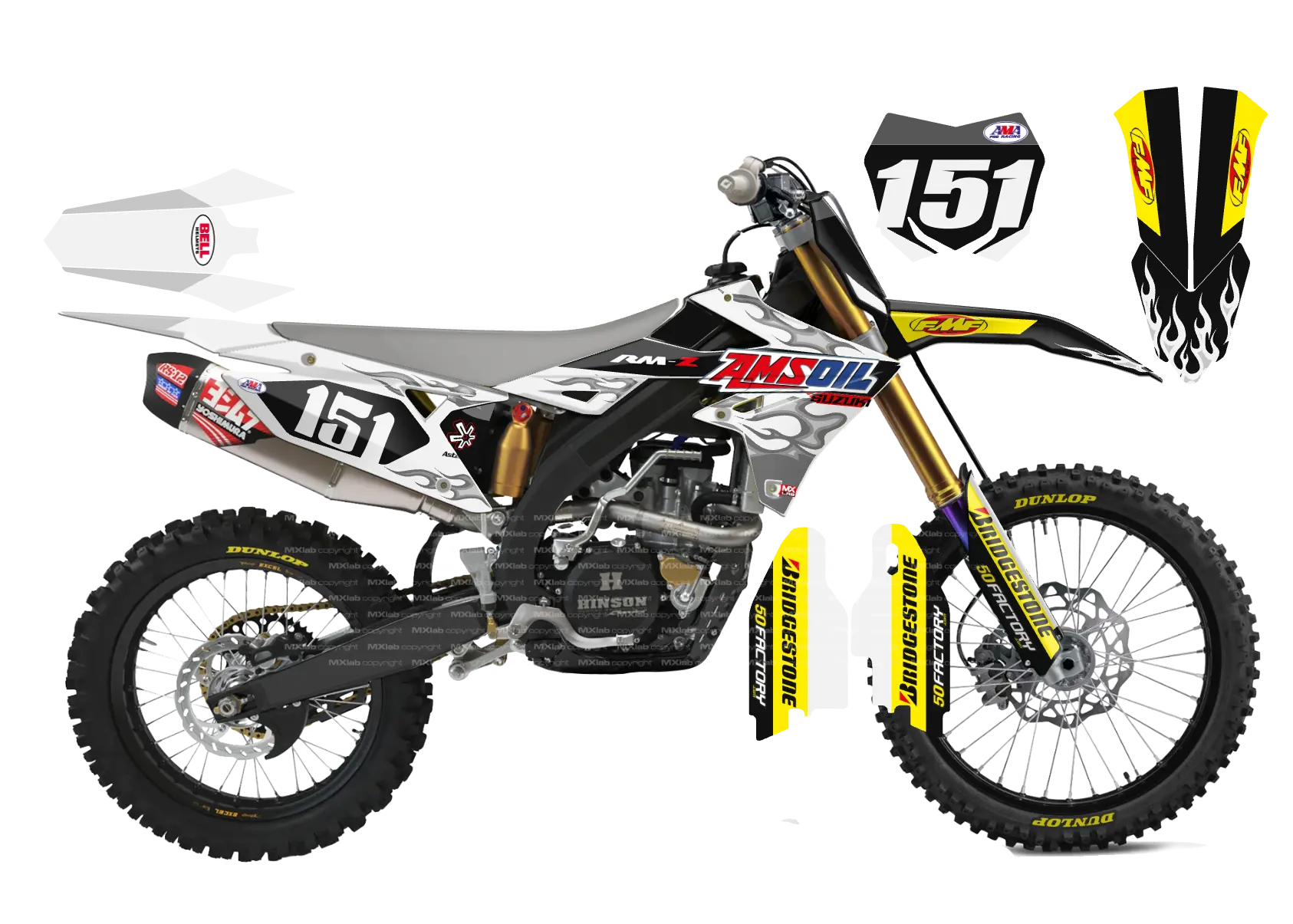 Kit déco Suzuki RMZ FLAME WHITE - Motocross & Enduro personnalisable