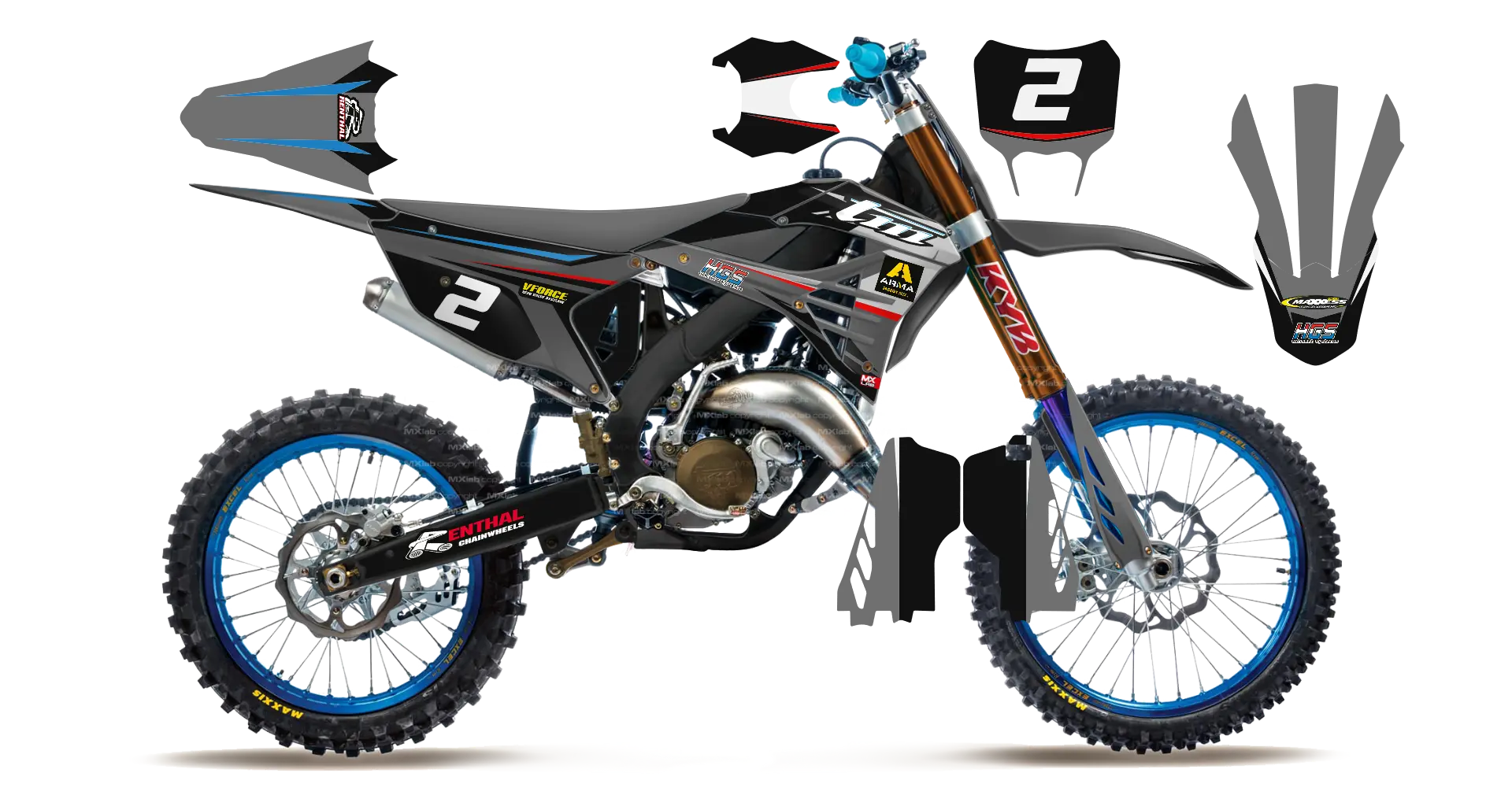 Kit déco TM LAB2 DARK GRAY - Motocross & Enduro personnalisable