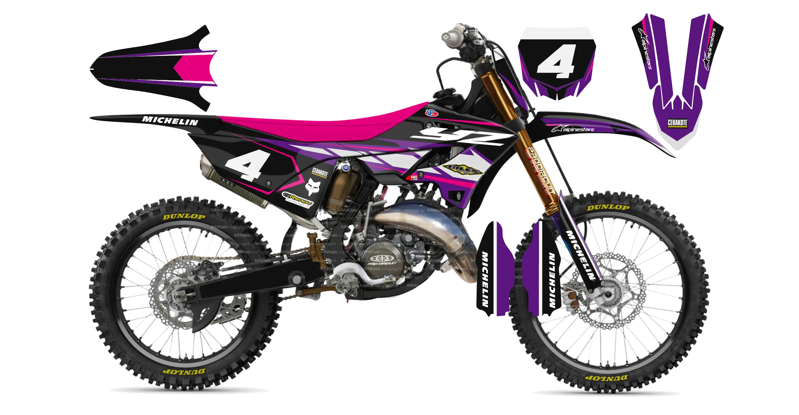 Kit déco Yamaha YZ LAB4 PINK - Motocross & Enduro personnalisable