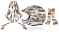 Kit déco casque Stilo Venti4 CAMO DESERT, camouflage sable, beige et blanc, pièces à plat et rendu posé de profil
