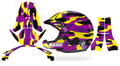 Kit déco casque Stilo Venti4 CAMO PURPLE, camouflage violet, jaune et noir, pièces à plat et rendu posé de profil