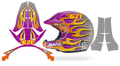 Stilo Venti4 helmet graphics kit FLAME PURPLE, yellow and orange flames on purple and gray, flat pieces and side view