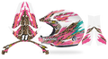 Kit déco casque Stilo Venti4 SHARD LEOPARD, motif léopard et éclats roses sur fond blanc, pièces à plat et rendu posé de profil