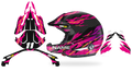 Kit déco casque Stilo Venti4 SHARD PINK, éclats roses et jaunes sur fond noir, pièces à plat et rendu posé de profil