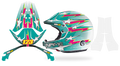 Kit déco casque Stilo Venti4 STARBOLT TEAL, étoiles blanches et éclairs roses sur fond turquoise, pièces à plat et rendu posé de profil