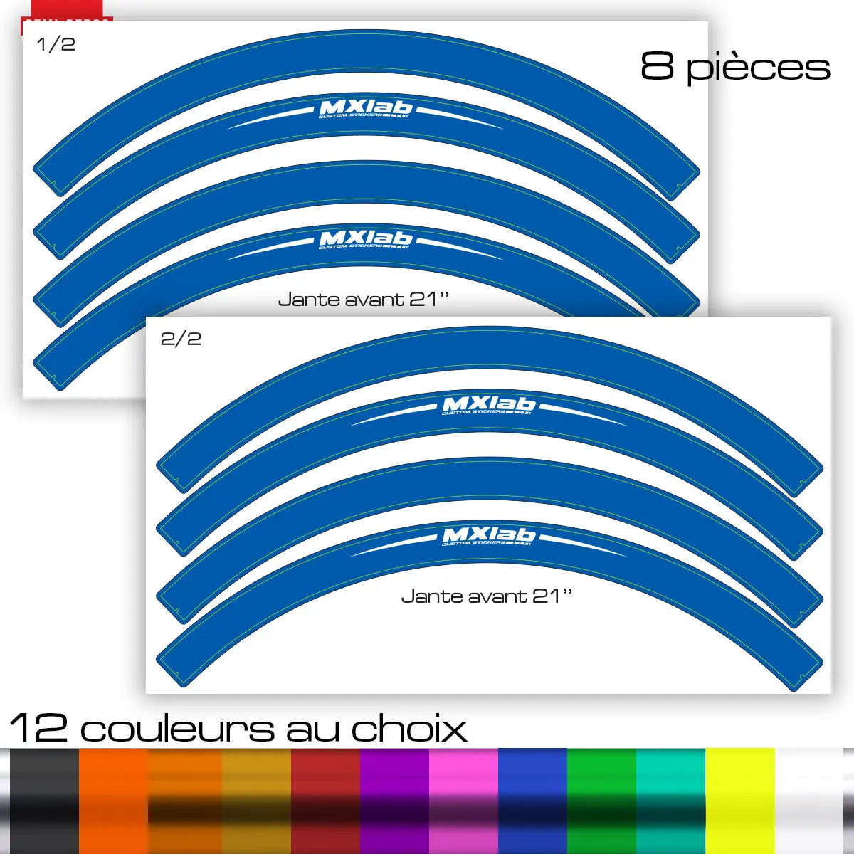 TEST - Autocollants de jante avant 21 pouces universel - 12 couleurs Universel