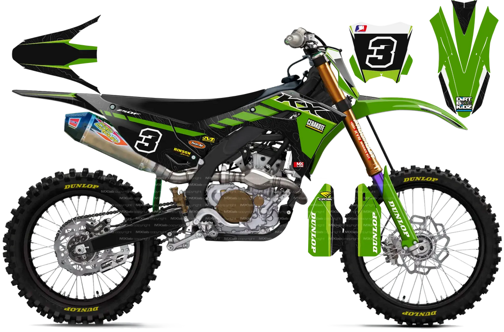 Kit déco Kawasaki LAB3 BLACK - Motocross & Enduro personnalisable