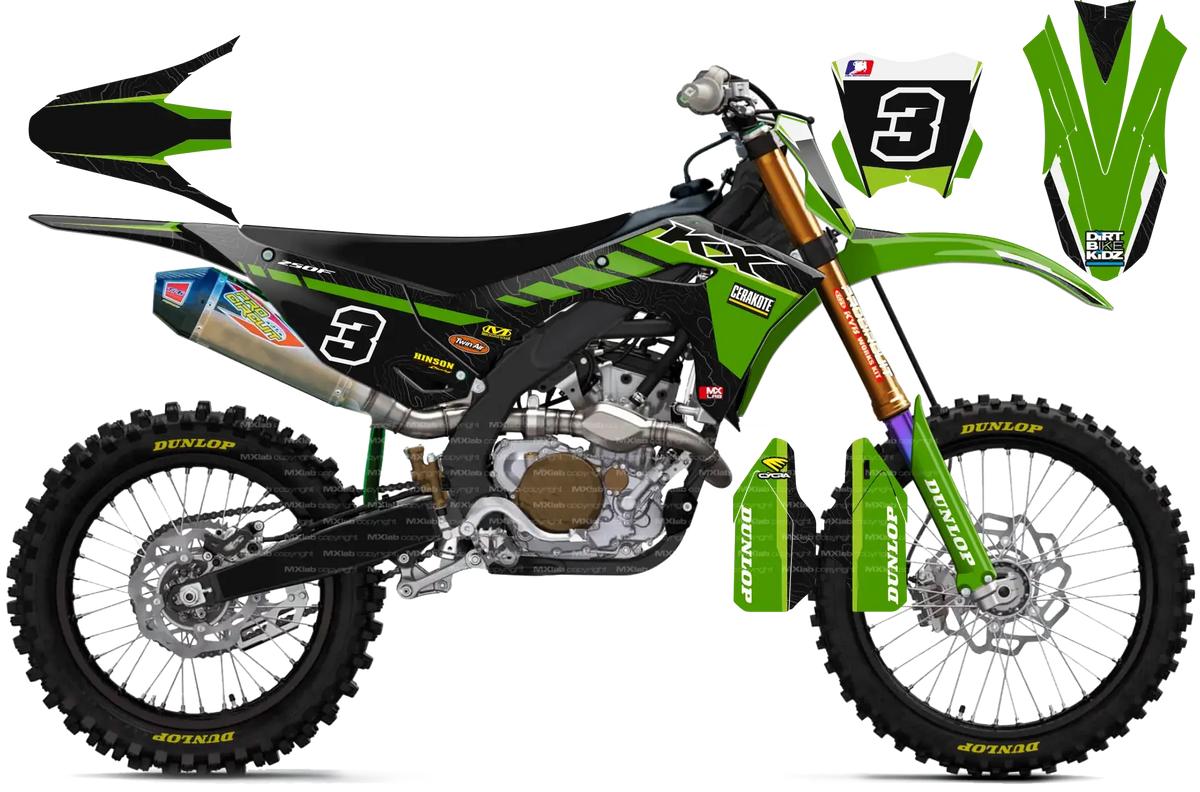 Kit déco Kawasaki LAB3 BLACK - Motocross & Enduro personnalisable