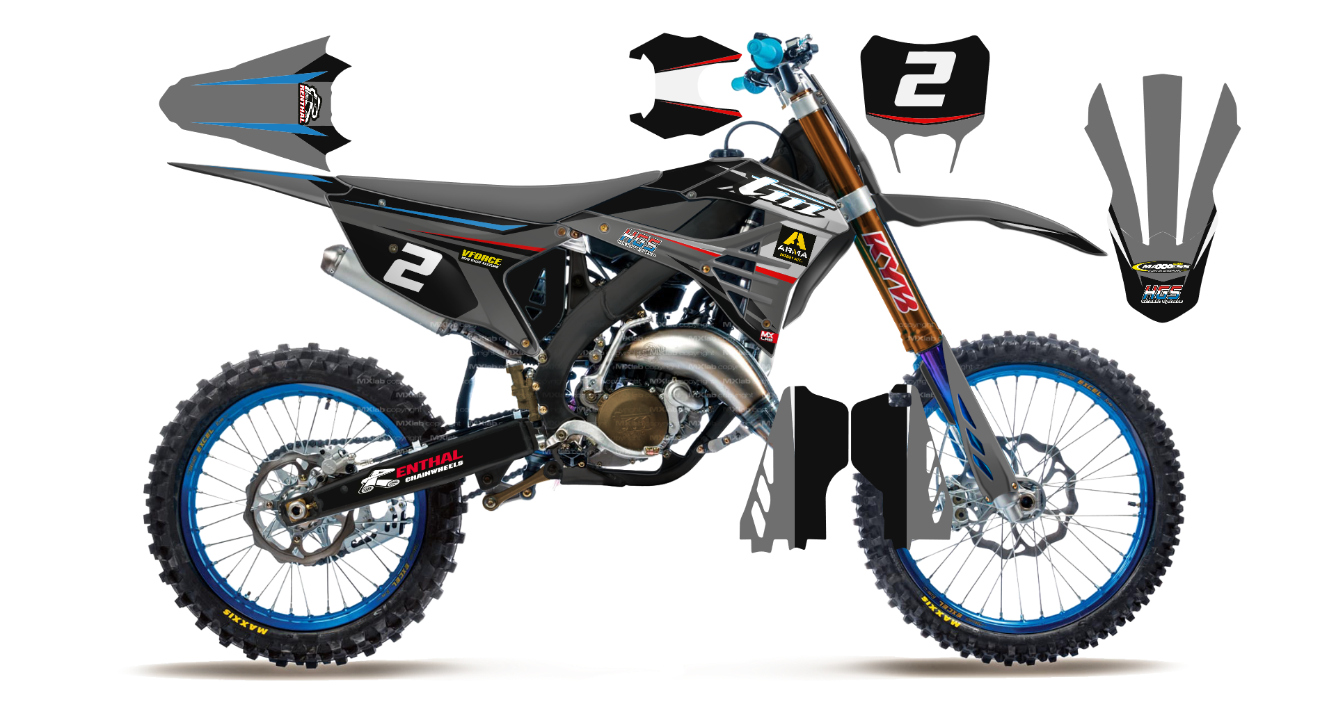 Kit déco TM LAB2 DARK GRAY - Motocross & Enduro personnalisable