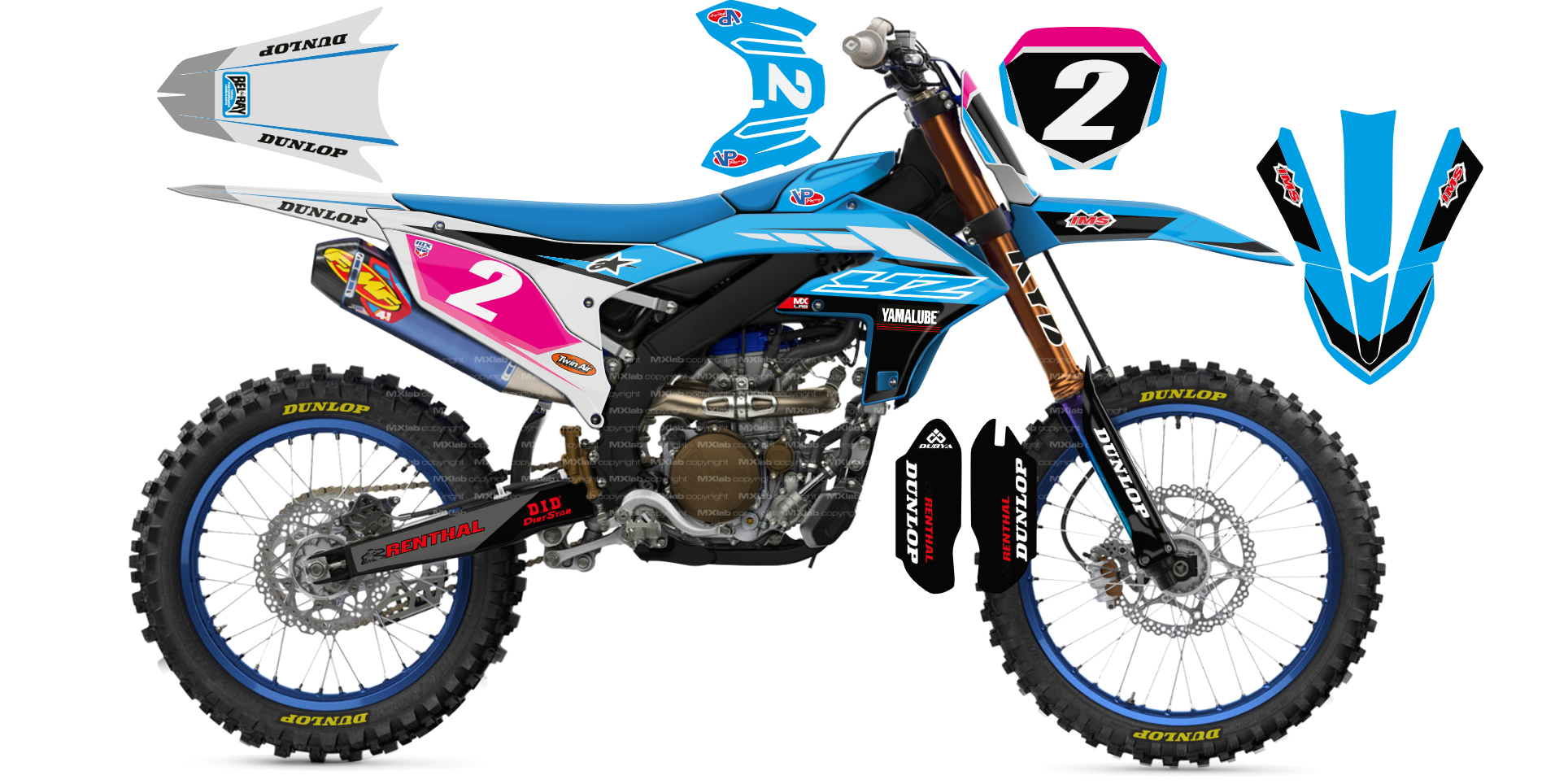 Kit déco Yamaha YZF LAB2 LIGHT BLUE - Motocross & Enduro personnalisable