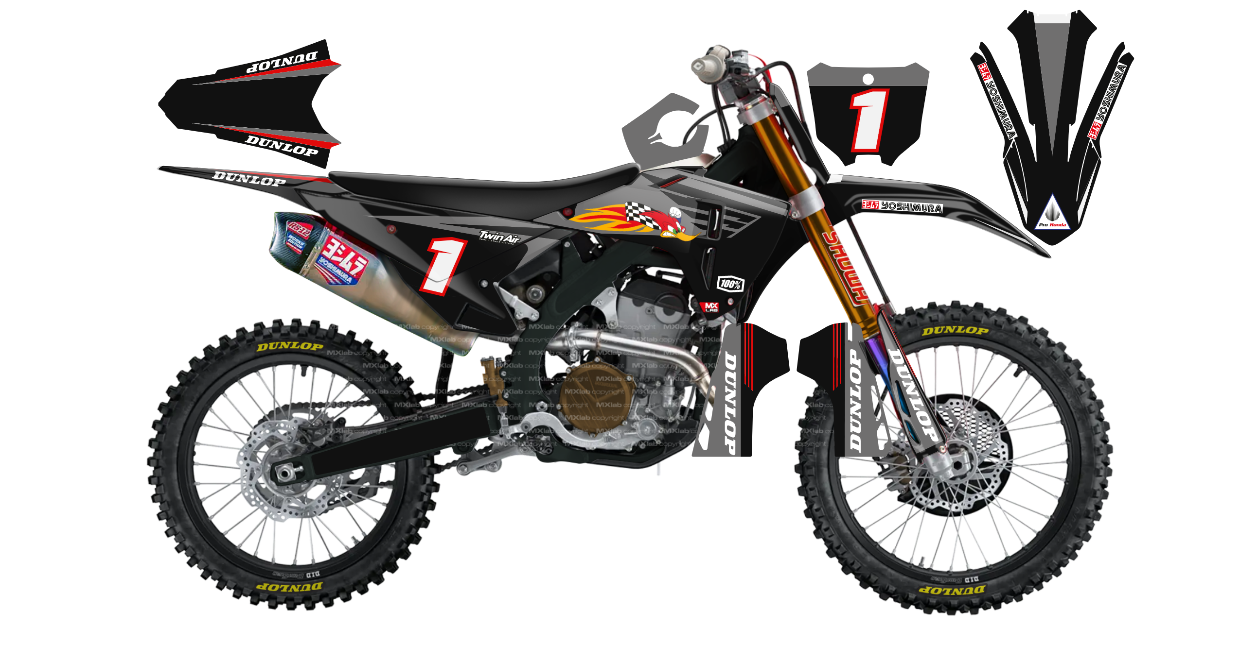 Kit déco Honda LAB1 BLACK - Motocross & Enduro personnalisable