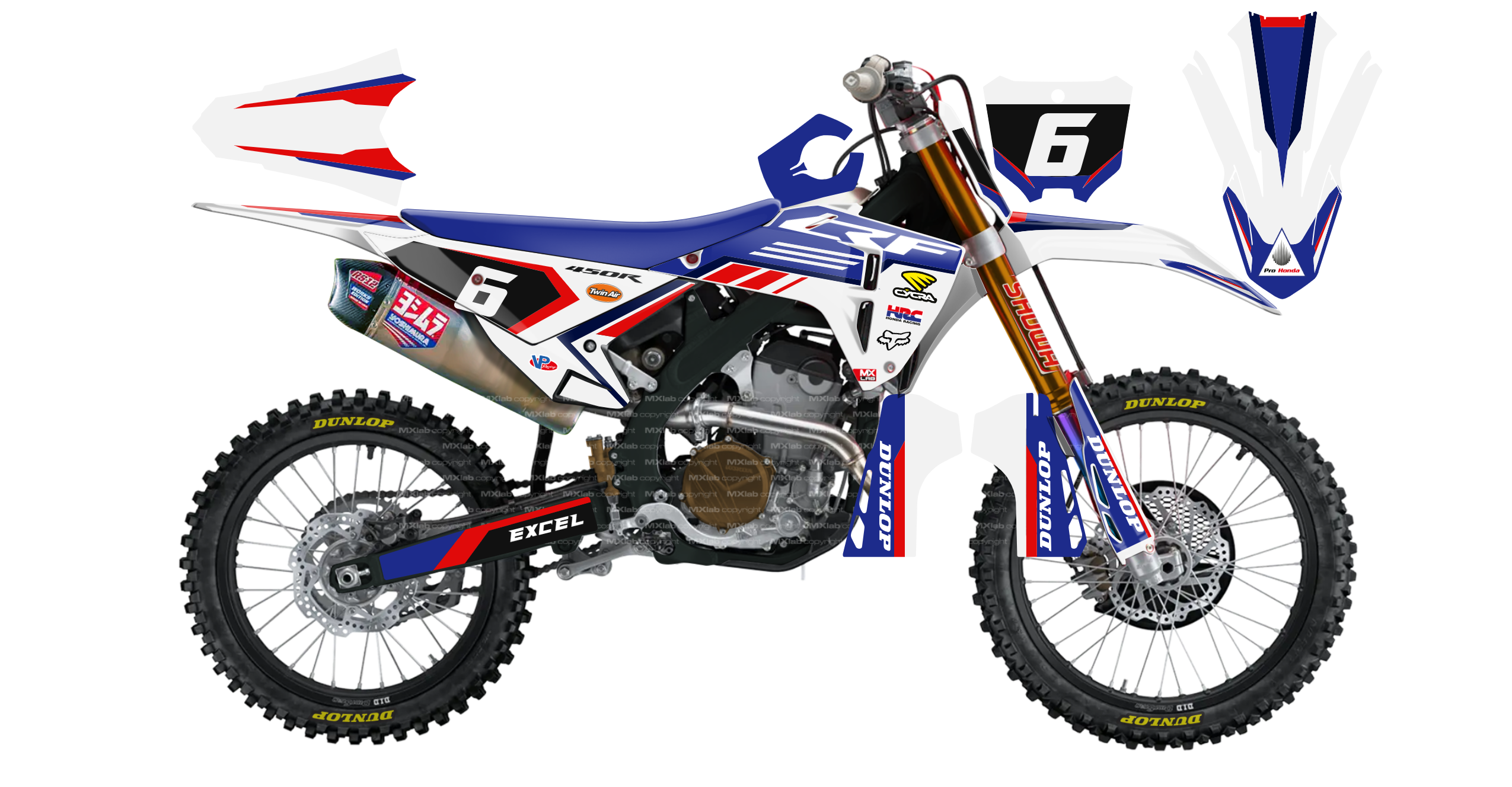 Kit déco Honda LAB3 WHITE - Motocross & Enduro personnalisable