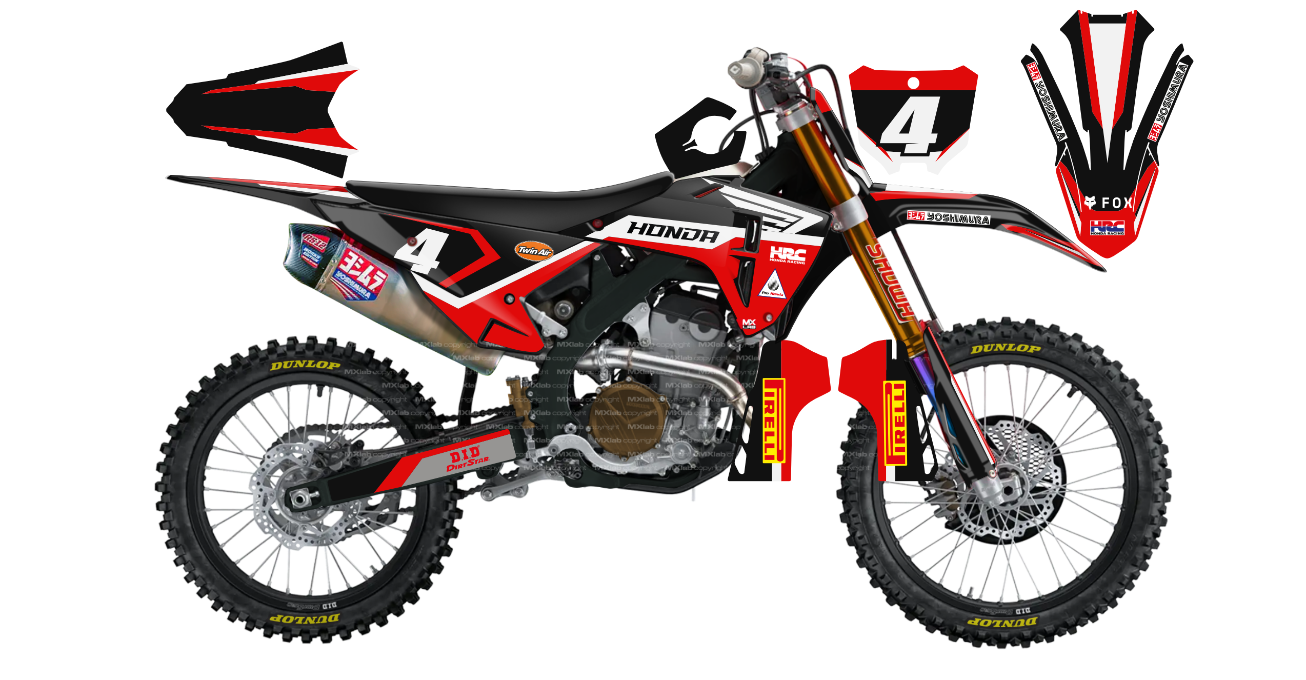 Kit déco Honda LAB4 BLACK - Motocross & Enduro personnalisable