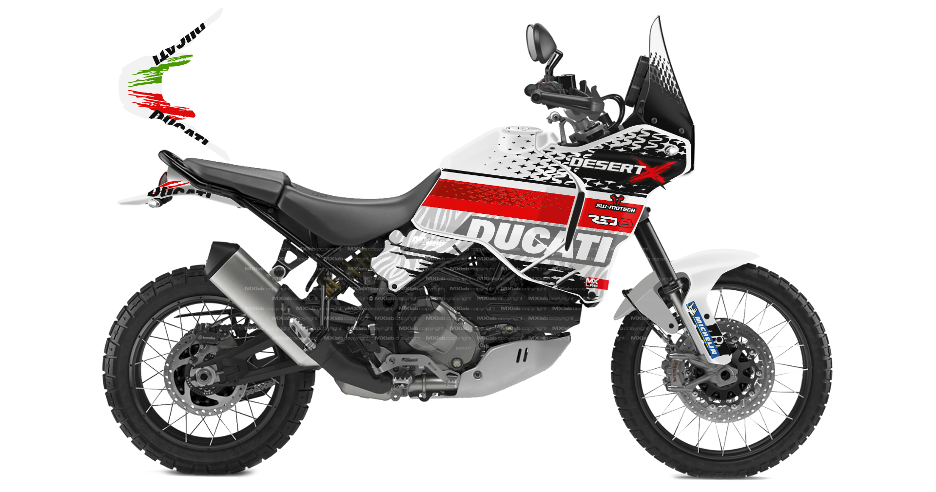 Kit déco Ducati DesertX LAB1 WHITE - Trail personnalisable
