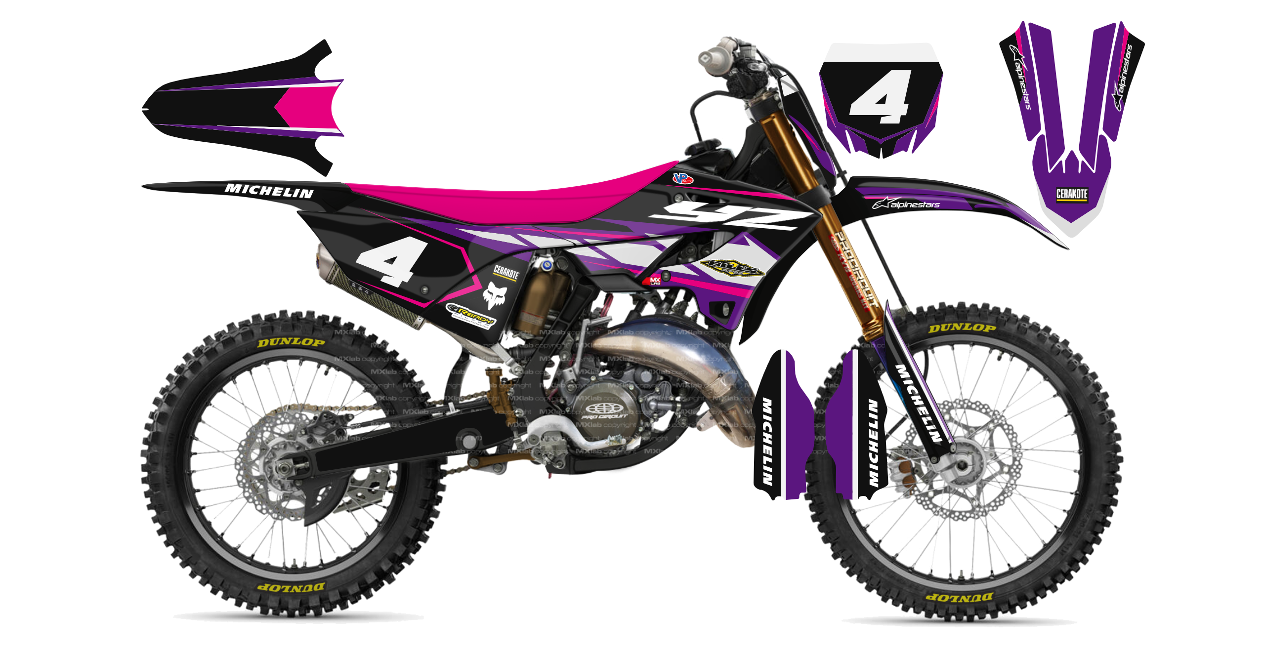 Kit déco Yamaha YZ LAB4 PINK - Motocross & Enduro personnalisable